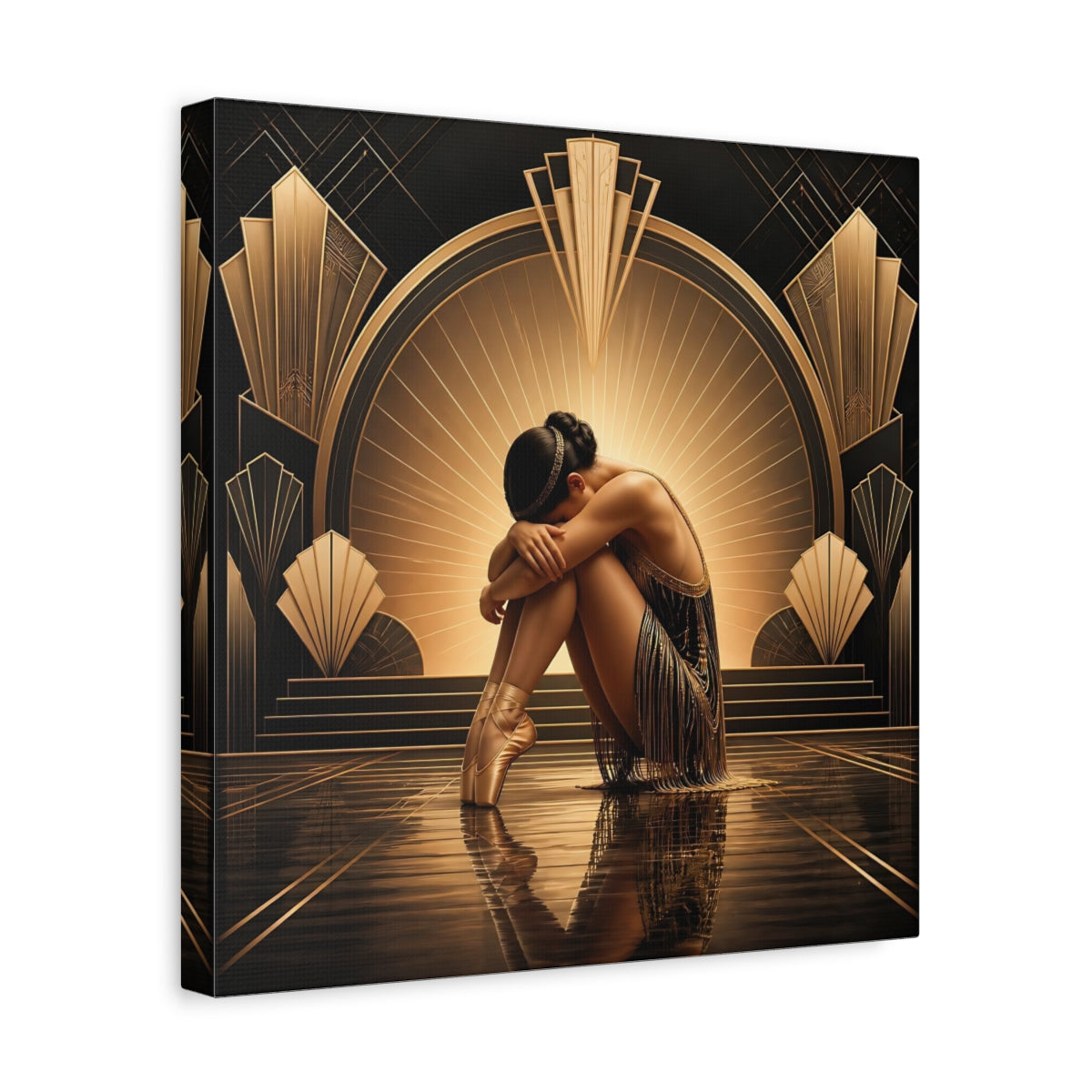 Side Mockup 7. Vintage Dancer Gold And Black shown as canvas print