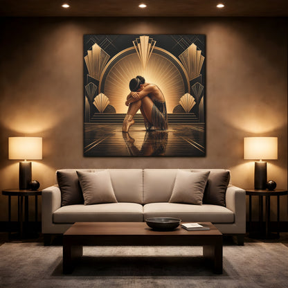 Mockup 2. Vintage Dancer Gold And Black shown as canvas print