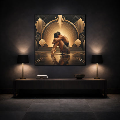 Mockup 3. Vintage Dancer Gold And Black shown as canvas print