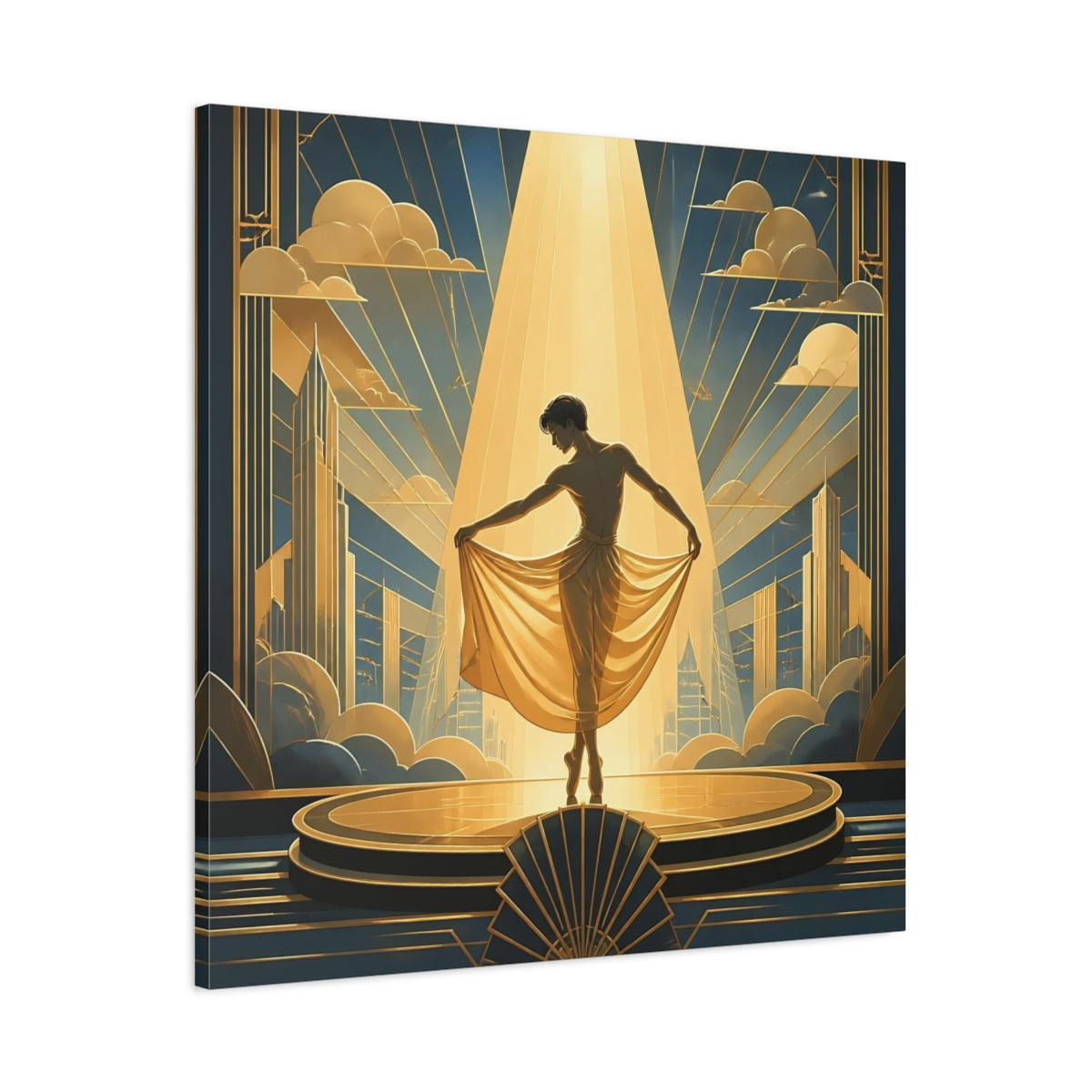 Main Mockup. Vintage Dancer Gold And Blue shown as canvas print