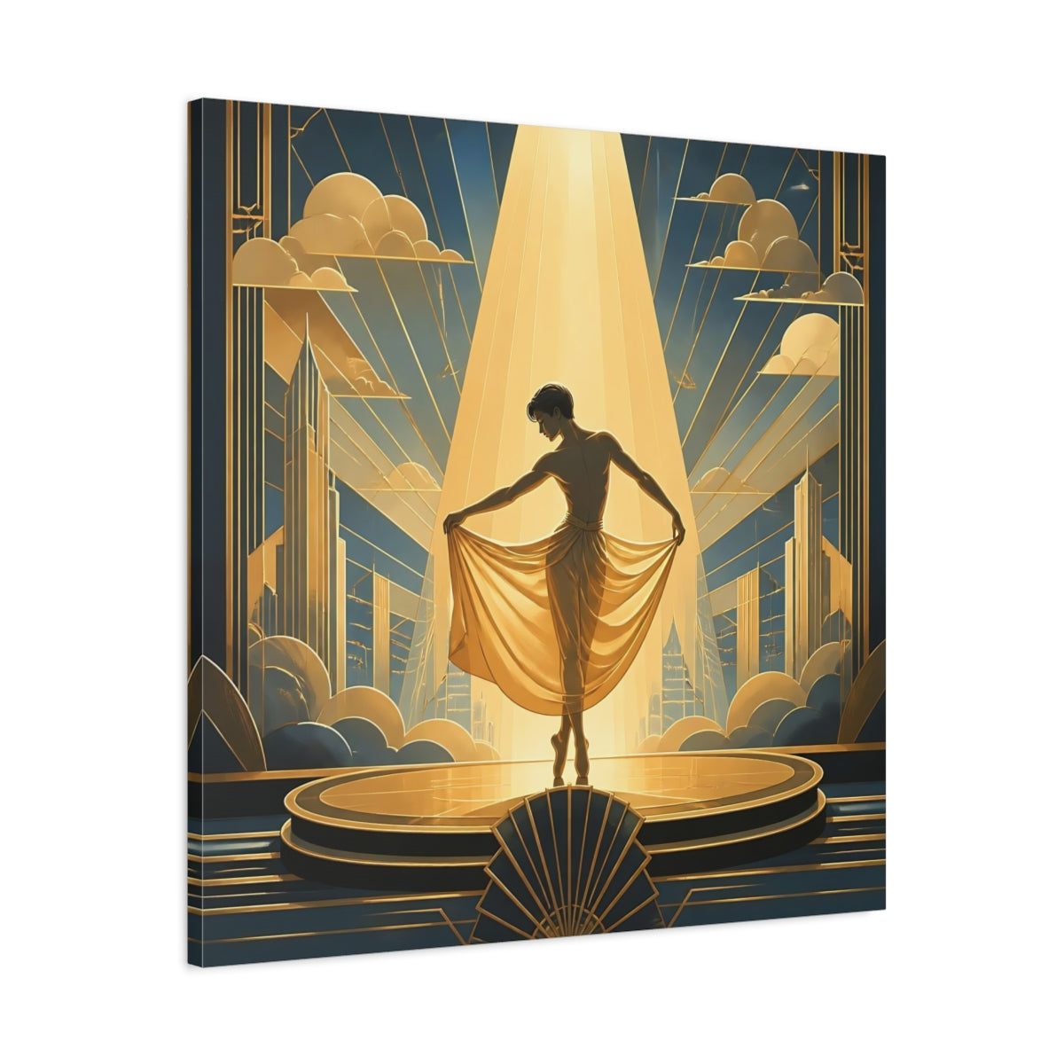 Side Mockup 3. Vintage Dancer Gold And Blue shown as canvas print