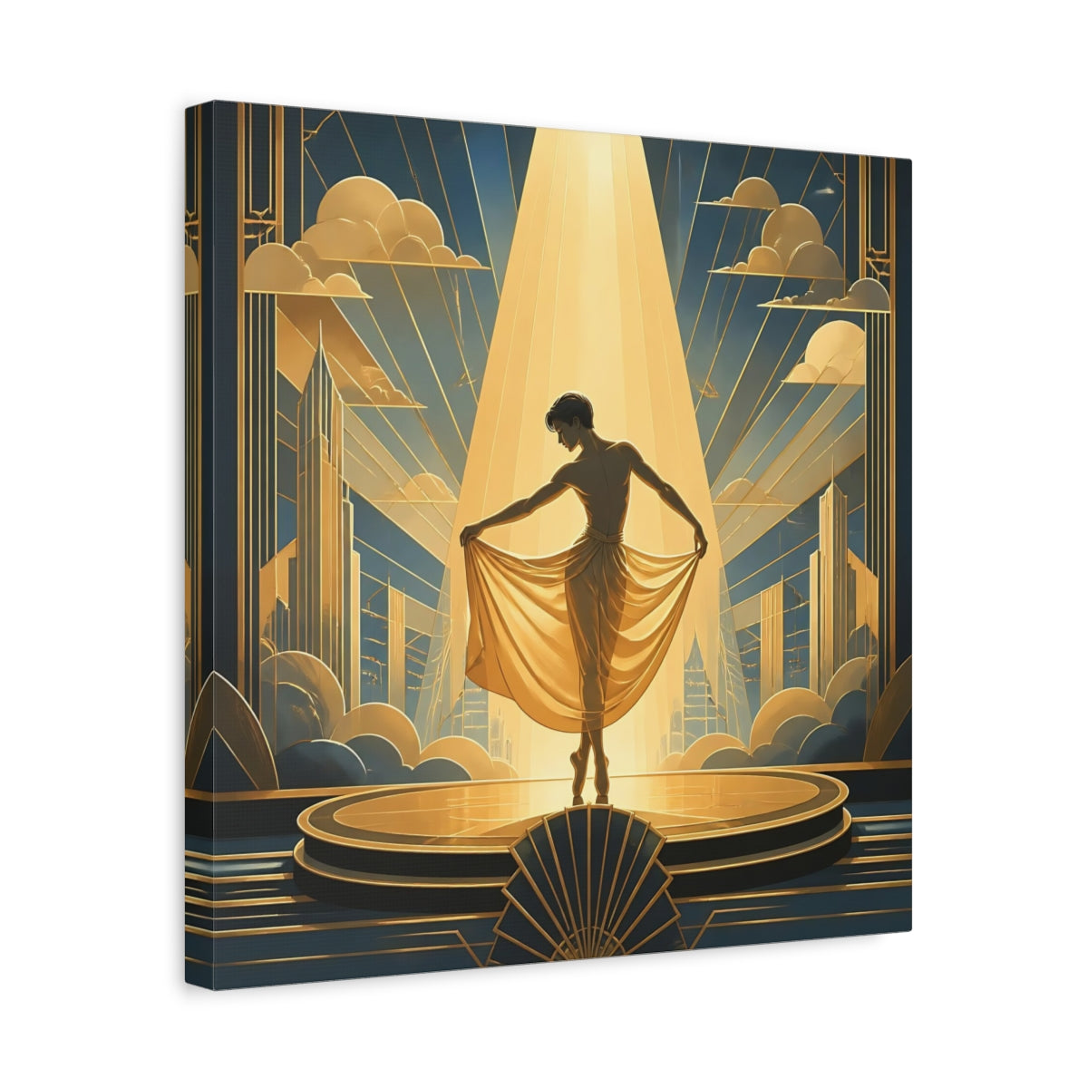 Side Mockup 6. Vintage Dancer Gold And Blue shown as canvas print