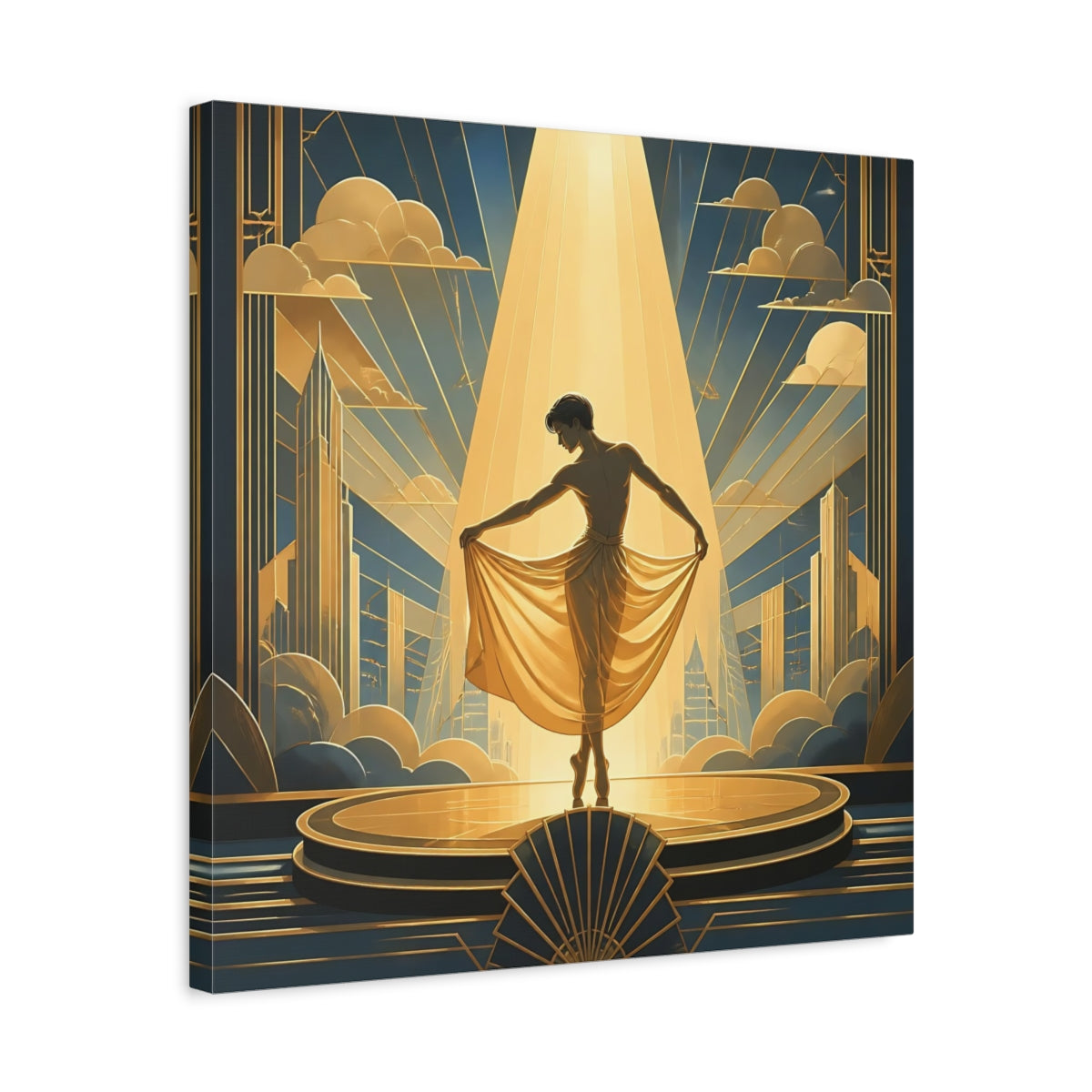 Side Mockup 5. Vintage Dancer Gold And Blue shown as canvas print