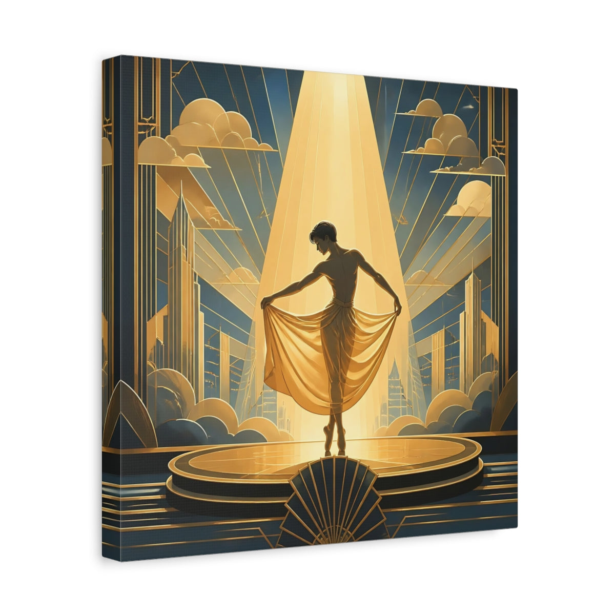 Side Mockup 7. Vintage Dancer Gold And Blue shown as canvas print