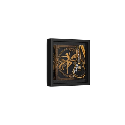 Side Mockup 24. Vintage Dancer, Guitar Black And Gold shown as framed canvas print