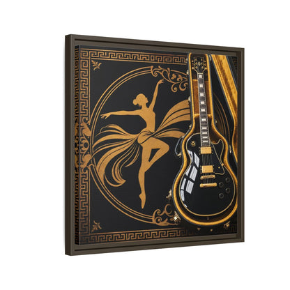 Side Mockup 11. Vintage Dancer, Guitar Black And Gold shown as framed canvas print