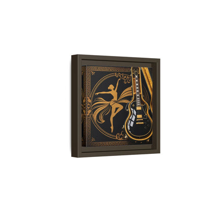 Side Mockup 2. Vintage Dancer, Guitar Black And Gold shown as framed canvas print