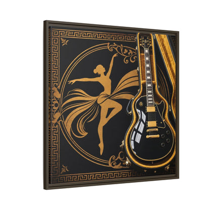 Side Mockup 8. Vintage Dancer, Guitar Black And Gold shown as framed canvas print