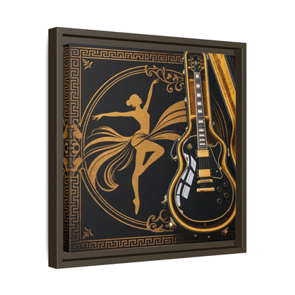 Side Mockup 29. Vintage Dancer, Guitar Black And Gold shown as framed canvas print