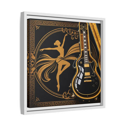 Side Mockup 28. Vintage Dancer, Guitar Black And Gold shown as framed canvas print