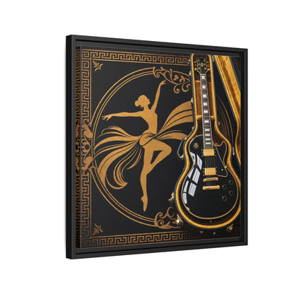 Side Mockup 12. Vintage Dancer, Guitar Black And Gold shown as framed canvas print