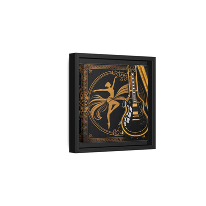 Side Mockup 3. Vintage Dancer, Guitar Black And Gold shown as framed canvas print