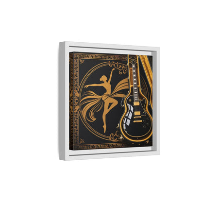 Side Mockup 19. Vintage Dancer, Guitar Black And Gold shown as framed canvas print