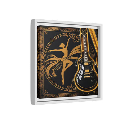 Side Mockup 16. Vintage Dancer, Guitar Black And Gold shown as framed canvas print