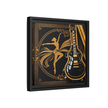 Side Mockup 18. Vintage Dancer, Guitar Black And Gold shown as framed canvas print