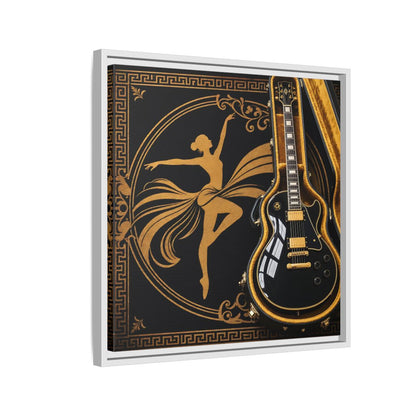 Side Mockup 10. Vintage Dancer, Guitar Black And Gold shown as framed canvas print