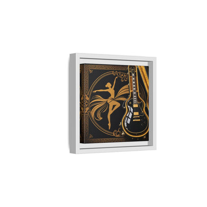 Side Mockup 1. Vintage Dancer, Guitar Black And Gold shown as framed canvas print