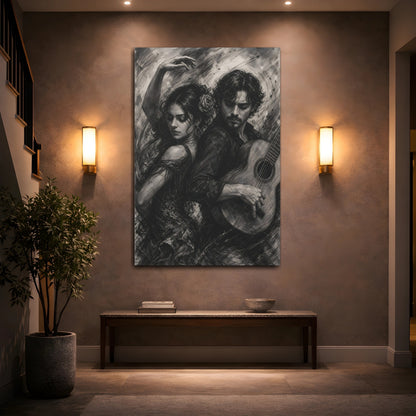 Mockup 2. Vintage Dancer Guitarist Monochrome Performance shown as canvas print