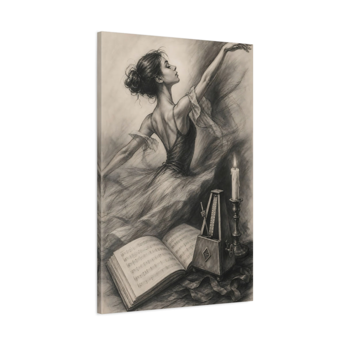 Main Mockup. Vintage Dancer Monochrome Dancer shown as canvas print