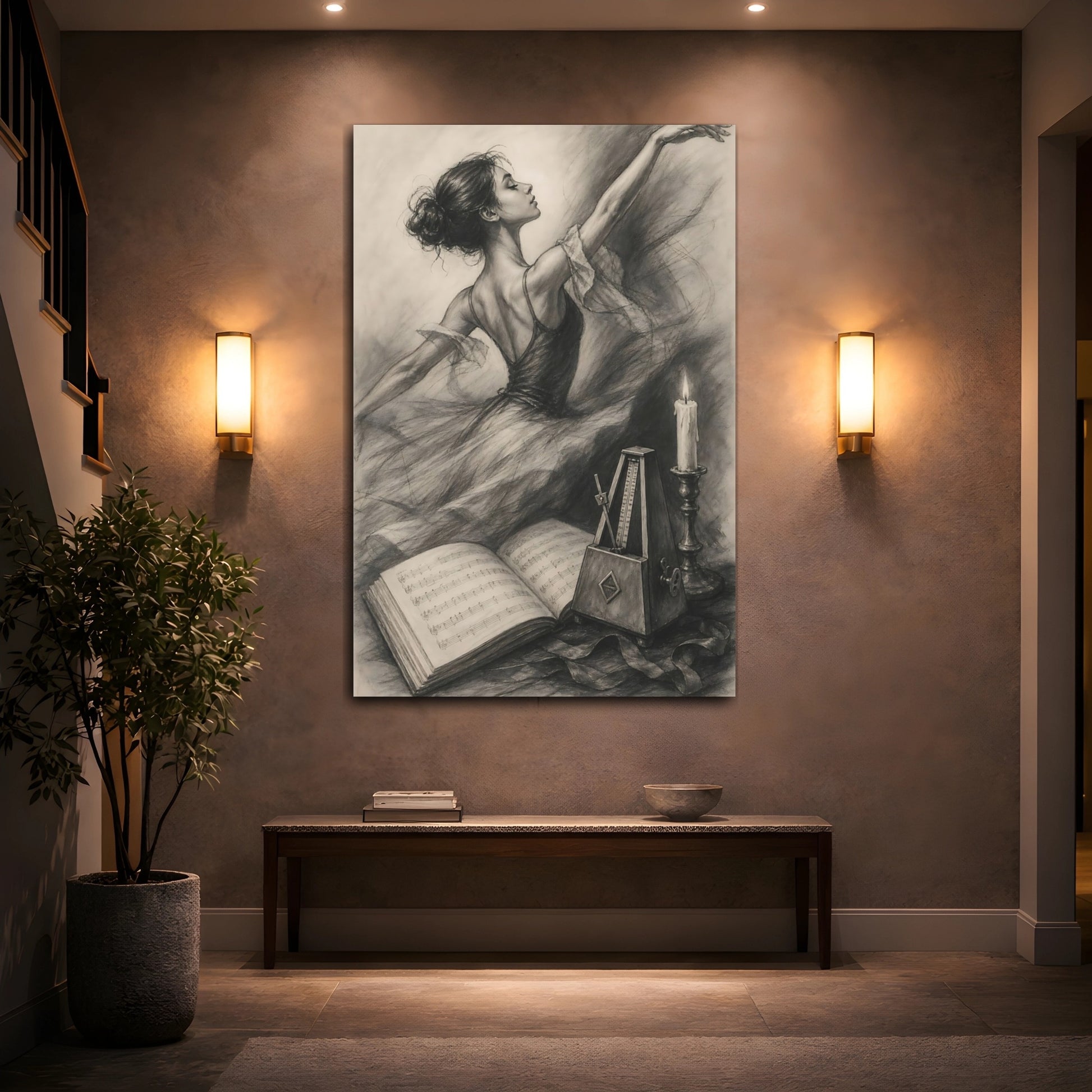 Mockup 2. Vintage Dancer Monochrome Dancer shown as canvas print