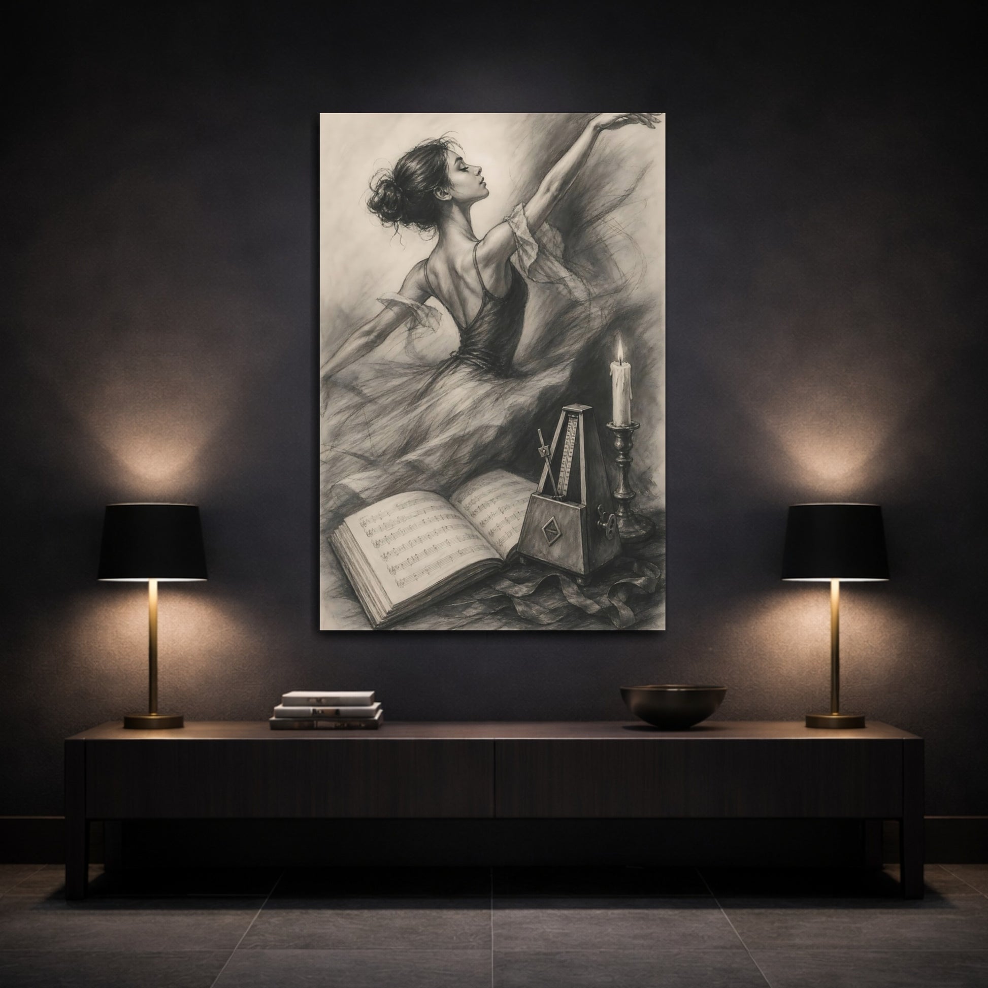 Mockup 3. Vintage Dancer Monochrome Dancer shown as canvas print