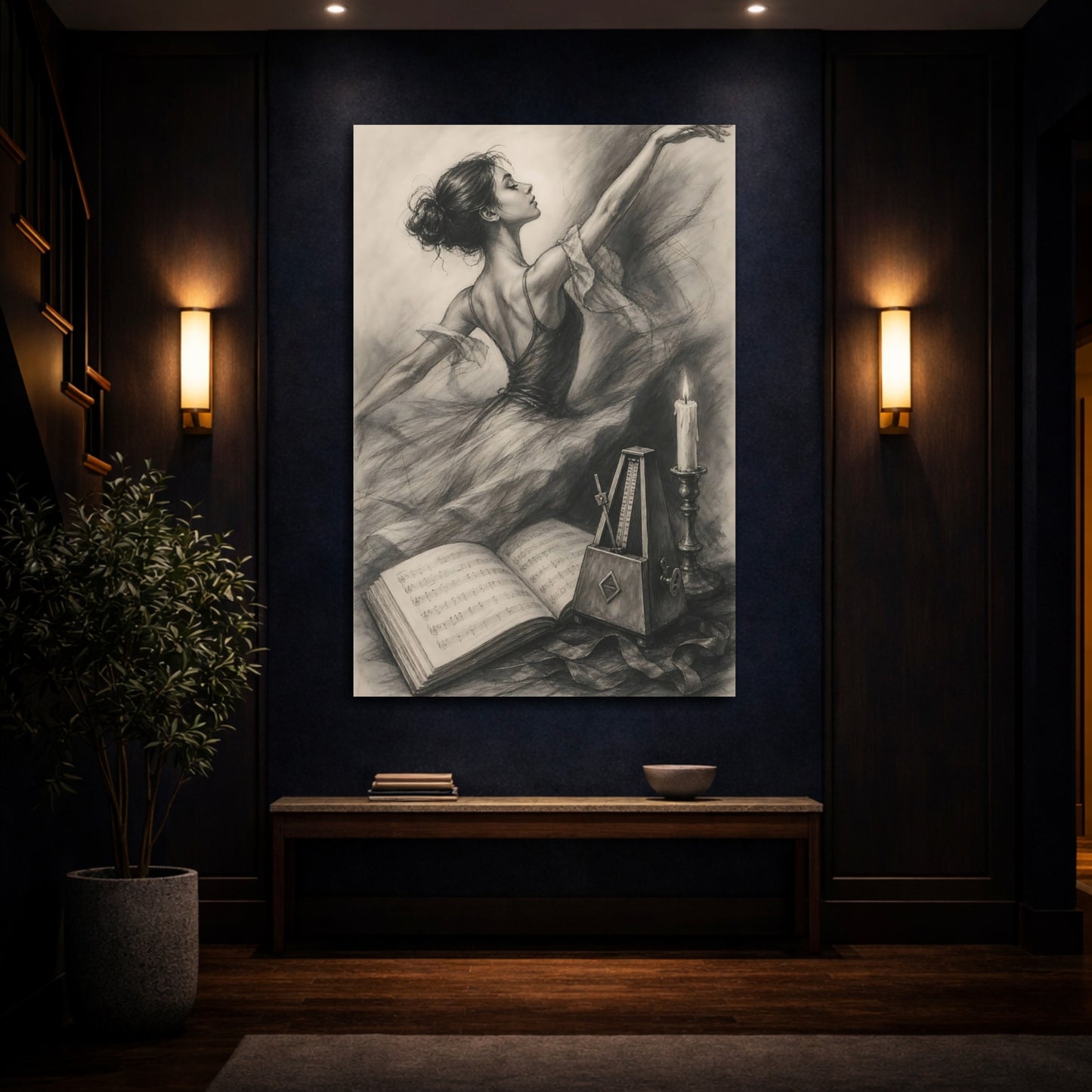 Mockup 4. Vintage Dancer Monochrome Dancer shown as canvas print