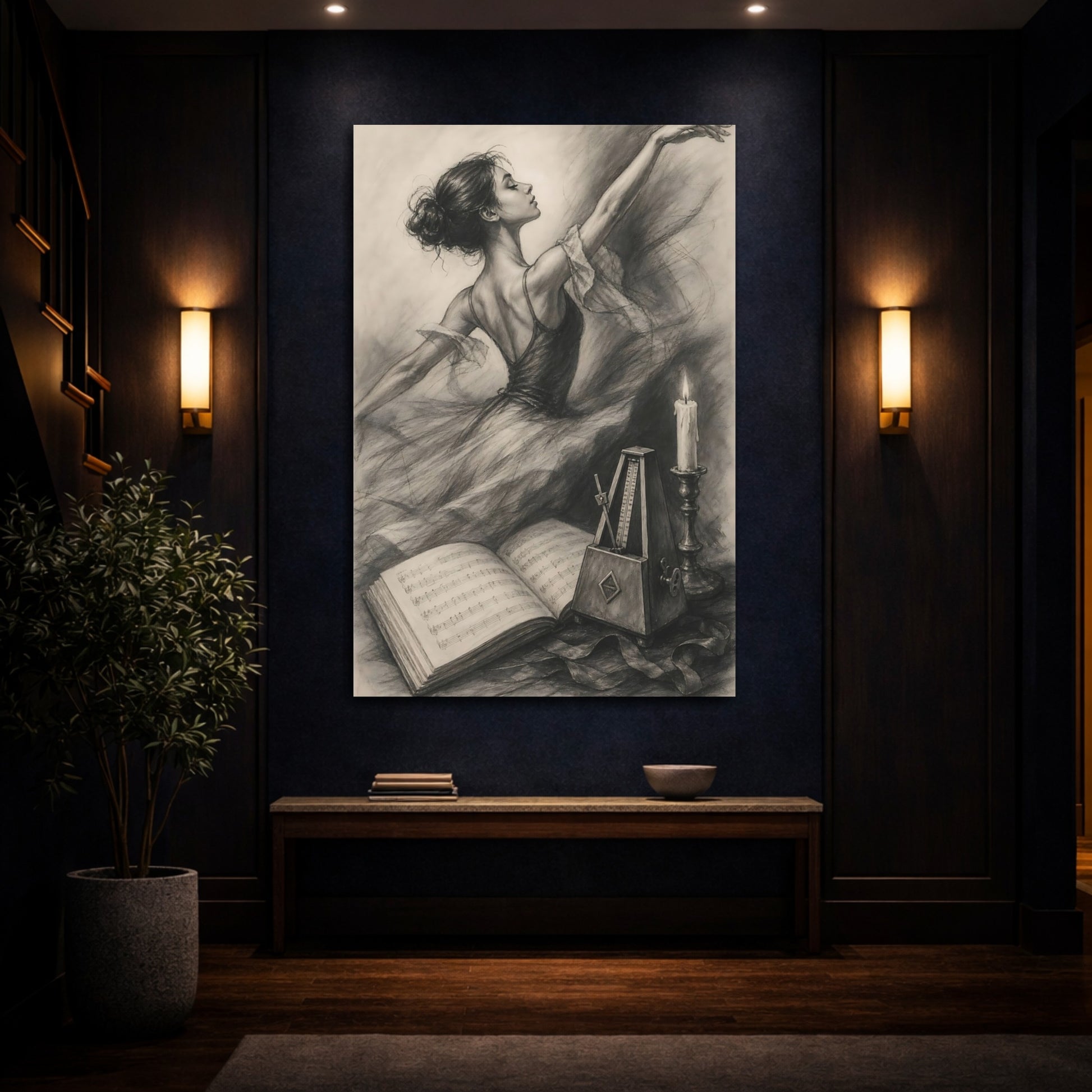 Mockup 4. Vintage Dancer Monochrome Dancer shown as canvas print