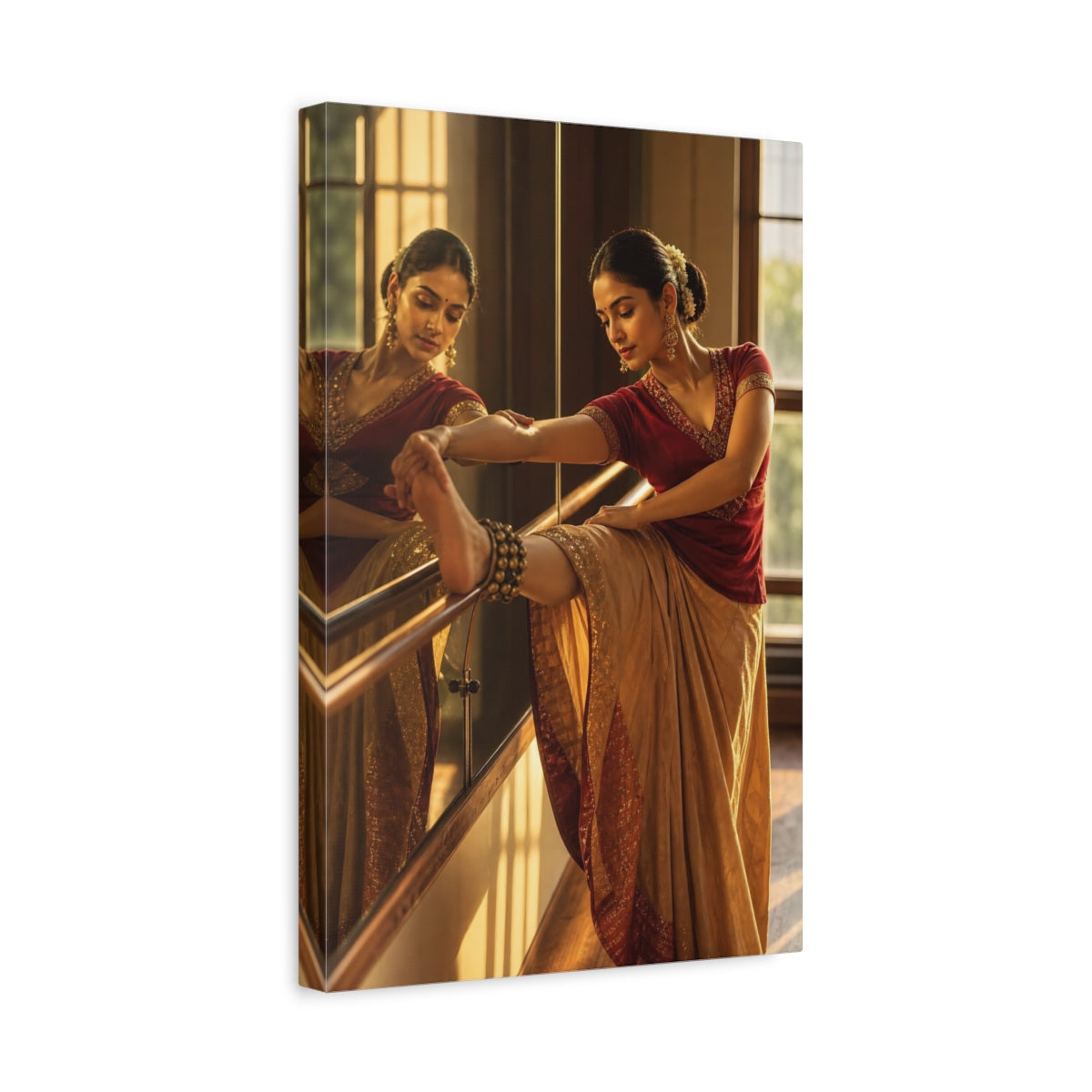 Side Mockup 4. Vintage Dancer Red And Gold shown as canvas print