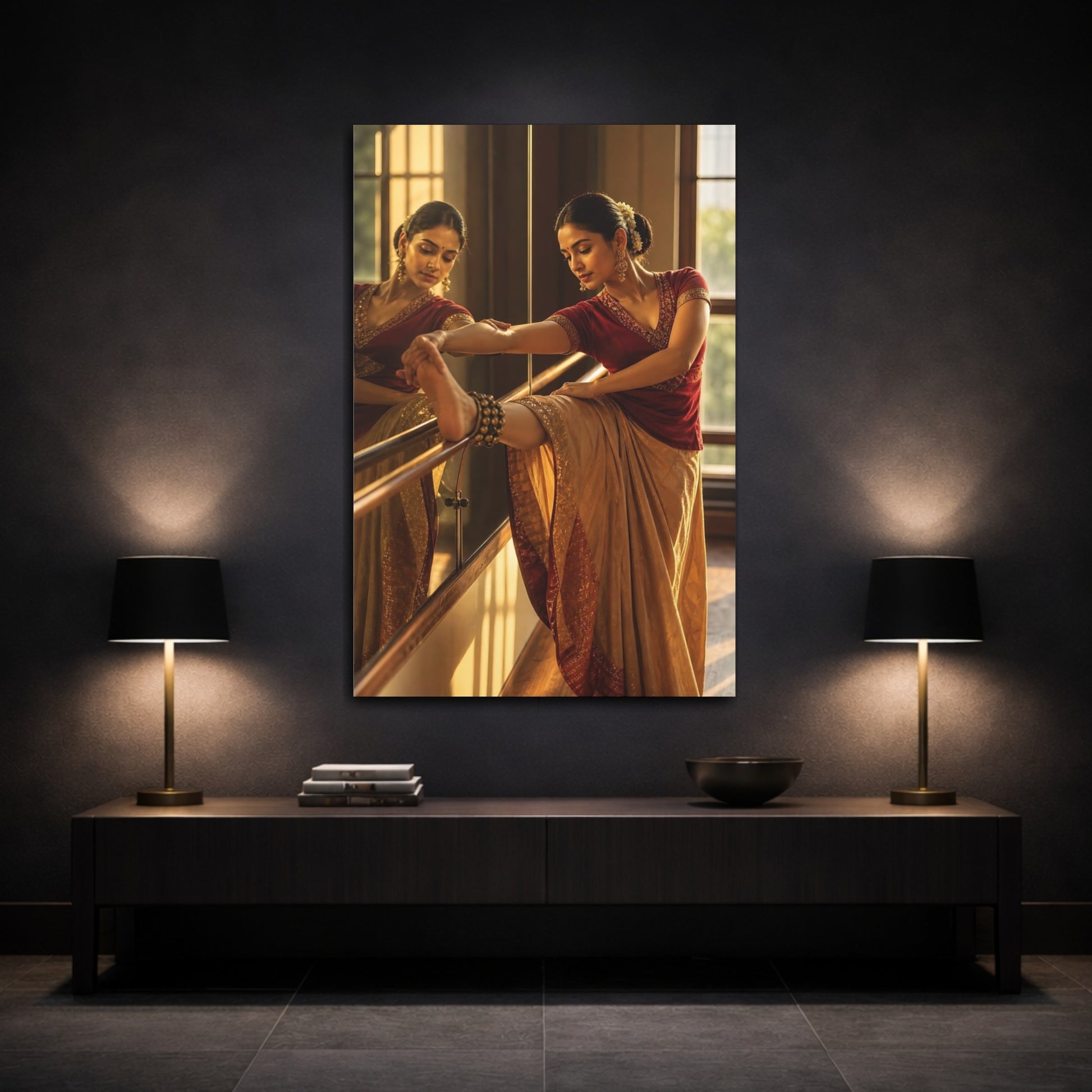 Mockup 3. Vintage Dancer Red And Gold shown as canvas print