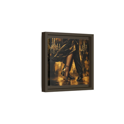 Side Mockup 2. Vintage Dancing Couple Black And Gold shown as framed canvas print