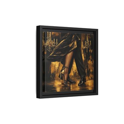 Side Mockup 21. Vintage Dancing Couple Black And Gold shown as framed canvas print