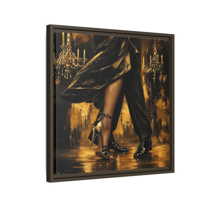 Side Mockup 11. Vintage Dancing Couple Black And Gold shown as framed canvas print