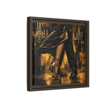 Side Mockup 17. Vintage Dancing Couple Black And Gold shown as framed canvas print