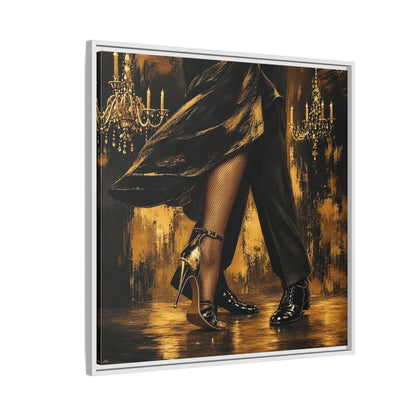 Side Mockup 7. Vintage Dancing Couple Black And Gold shown as framed canvas print