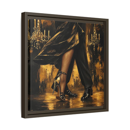 Side Mockup 29. Vintage Dancing Couple Black And Gold shown as framed canvas print