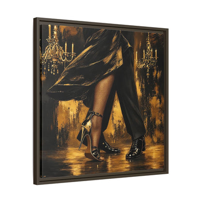 Side Mockup 27. Vintage Dancing Couple Black And Gold shown as framed canvas print