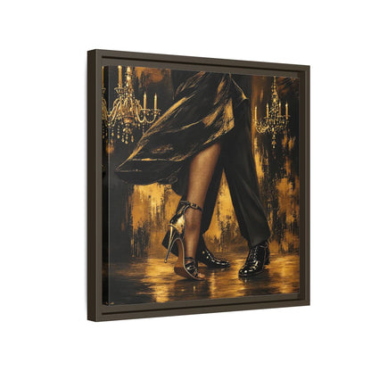Side Mockup 14. Vintage Dancing Couple Black And Gold shown as framed canvas print
