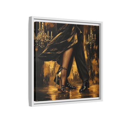 Side Mockup 13. Vintage Dancing Couple Black And Gold shown as framed canvas print