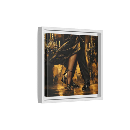 Side Mockup 19. Vintage Dancing Couple Black And Gold shown as framed canvas print