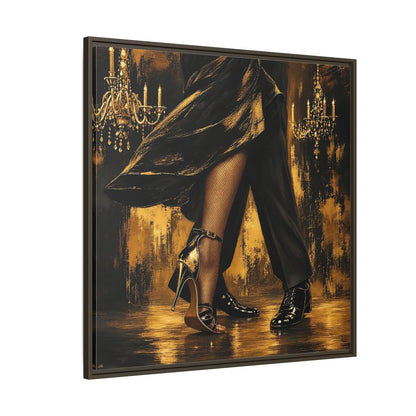 Side Mockup 5. Vintage Dancing Couple Black And Gold shown as framed canvas print
