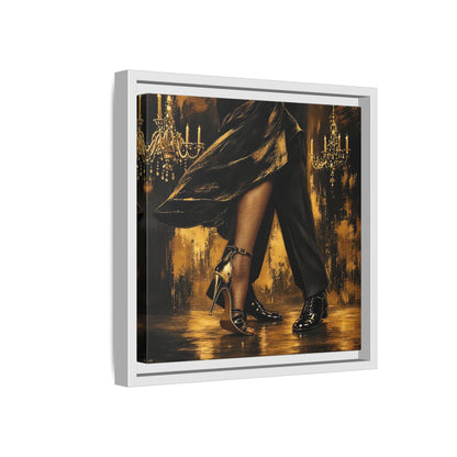 Side Mockup 16. Vintage Dancing Couple Black And Gold shown as framed canvas print
