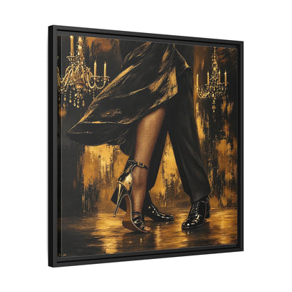 Side Mockup 31. Vintage Dancing Couple Black And Gold shown as framed canvas print