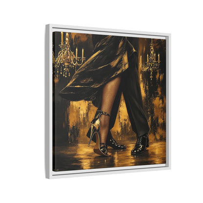 Side Mockup 10. Vintage Dancing Couple Black And Gold shown as framed canvas print