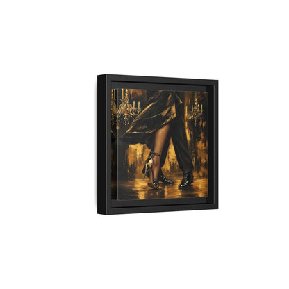 Side Mockup 3. Vintage Dancing Couple Black And Gold shown as framed canvas print