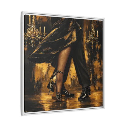 Side Mockup 25. Vintage Dancing Couple Black And Gold shown as framed canvas print