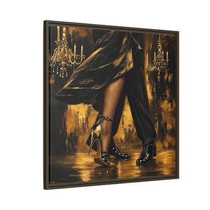 Side Mockup 8. Vintage Dancing Couple Black And Gold shown as framed canvas print