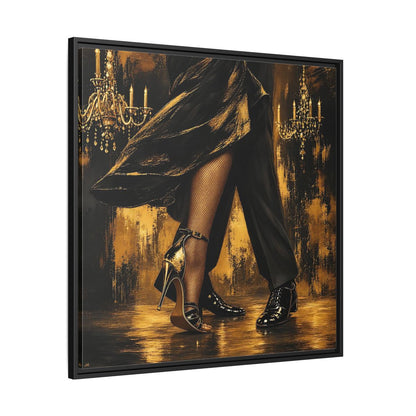 Side Mockup 30. Vintage Dancing Couple Black And Gold shown as framed canvas print