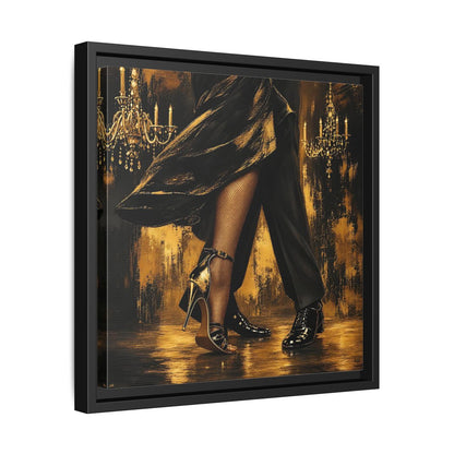 Side Mockup 32. Vintage Dancing Couple Black And Gold shown as framed canvas print