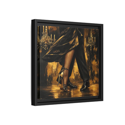 Side Mockup 18. Vintage Dancing Couple Black And Gold shown as framed canvas print