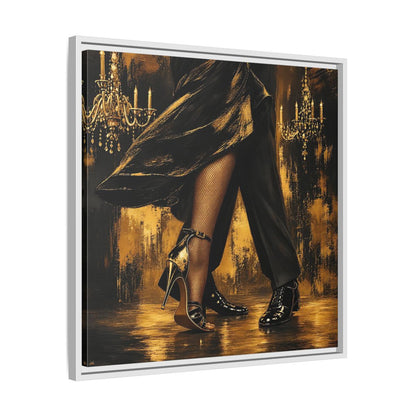 Side Mockup 26. Vintage Dancing Couple Black And Gold shown as framed canvas print